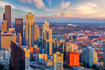 Fototapeta na wymiar Downtown Seattle city skyline cityscape in United States