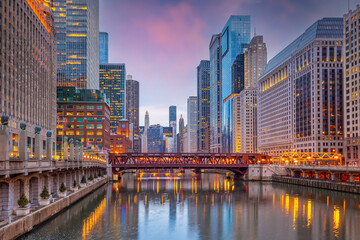 Fototapeta premium Downtown Chicago city skyline cityscape in United States