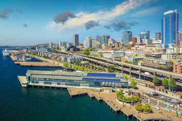 Downtown Seattle city skyline cityscape in United States