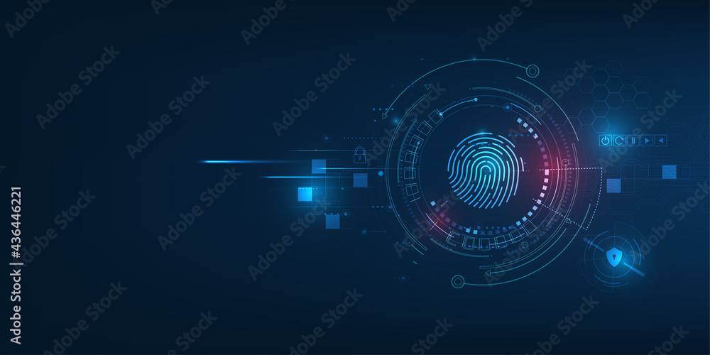 Poster vector abstract security system concept with fingerprint on technology background.
