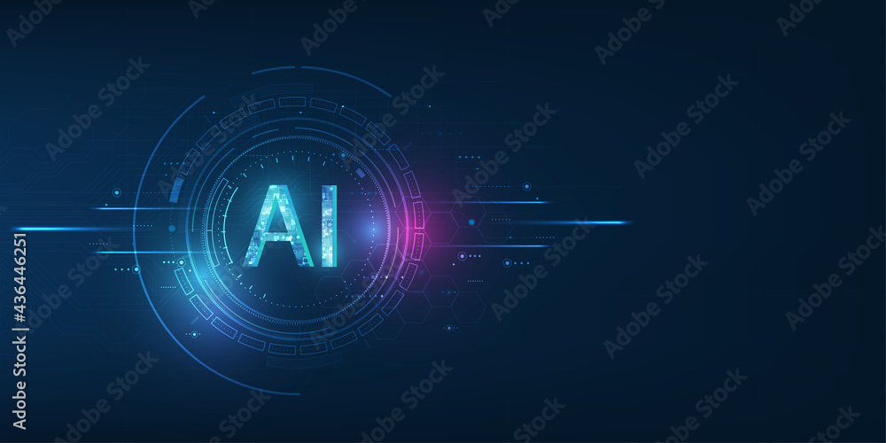 Fototapete abstract futuristic digital and technology on dark blue color background. ai(artificial intelligence