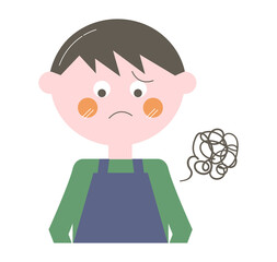 エプロンの男性・上半身の線なしイラスト）モヤモヤ・悩み・不安