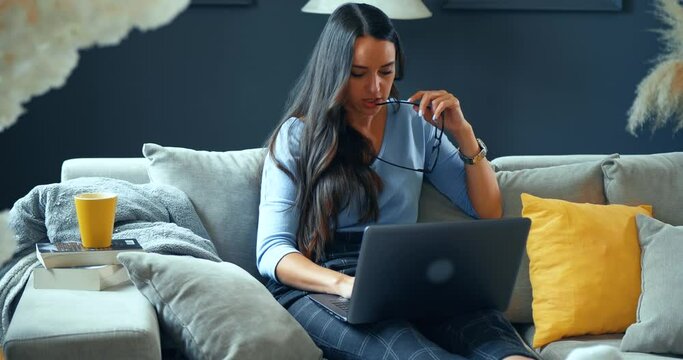 Young girl is annoyed by a lost signal, a weak internet signal. Computer problems and errors in online business. System error, bad social media message, data loss, backup issues