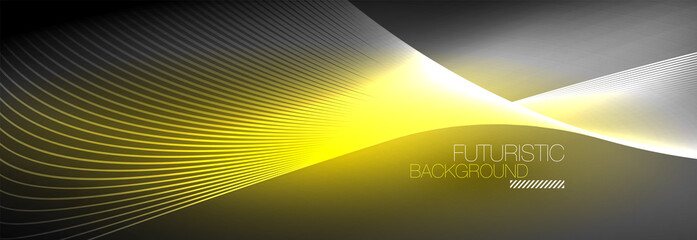 Abstract neon glowing light in the dark with waves. Shiny magic energy and motion concept, vector abstract wallpaper background