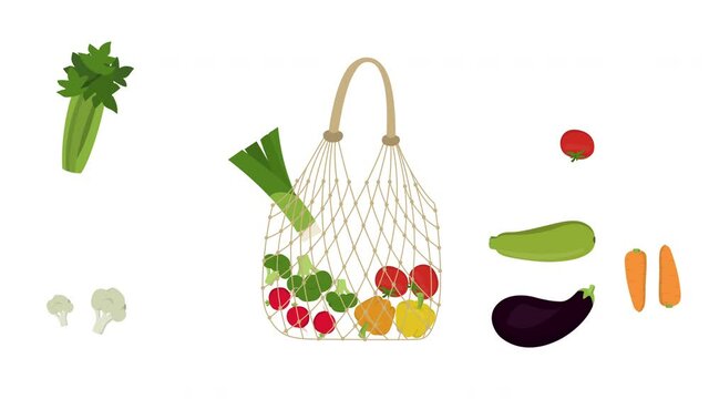 Eco friendly fabric bag flat animation.