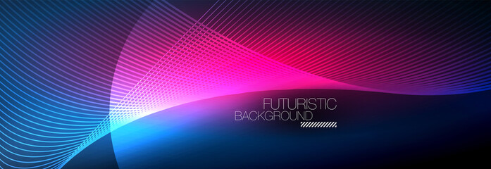 Abstract neon glowing light in the dark with waves. Shiny magic energy and motion concept, vector abstract wallpaper background