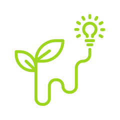 Light bulb icon. Light bulb illuminated by solar energy. Environmental conservation concept