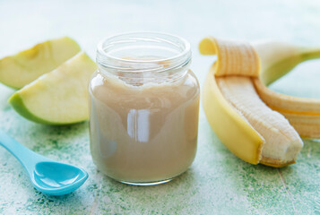 Jar of banana puree, apples and banana