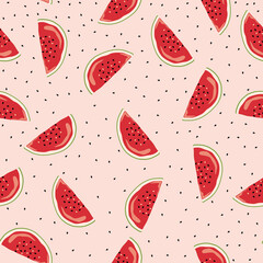 Watermelon vector seamless pattern. Great as a textile print, fabric, wallpaper, invitation cards, packaging or giftwrap and background. Surface pattern design.