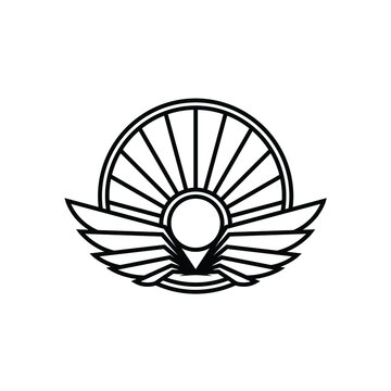 wings in the circular shape rider logo design vector 