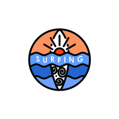 colorful surfing logo design vector stamp label sticker