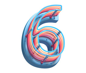 Toy plastic colorful neon font. Number 6. 