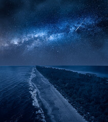 Milky way over peninsula Hel. Night at Baltic Sea, Poland.