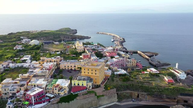 Panoramic aerial view of Ventotene island, Italy.
The characteristic village of Ventotene, an island in the Pontine archipelago.