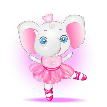Cute pink elephant, design for kid prints, patterns, raster image