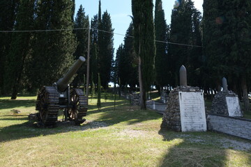 Redipuglia, Italy - May 28, 2021: Military shrine. It contains the remains of over 100.000 Italian soldiers fallen during the First World War. Friuli Venezia Giulia. Sunny spring afternoon day.