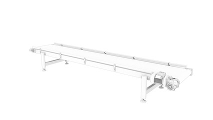 3D rendering of a convey belt factory manufacturing installation machine, isolated on white background