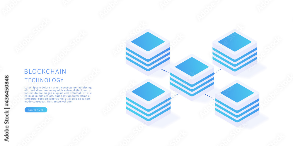 Poster blockchain. blockchain technology concept in isometric vector. flat vector illustration.