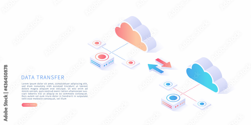 Poster data transfer concept in isometric vector illustration. data transfer, file receiver and backup on c