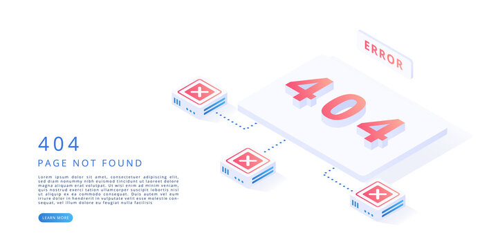 404 error page in isometric vector illustration. 404 error, website maintenance, page not found concept. 