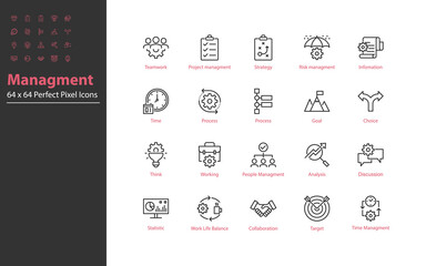 set of business managment thin line icons 64x64 px