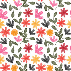 Multi color floral seamless vector pattern Isolated on White background. Design for use covers, fabric, textile, background and others.Vector art illustration.