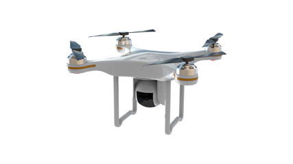 drone quadrocopter with digital camera on white background