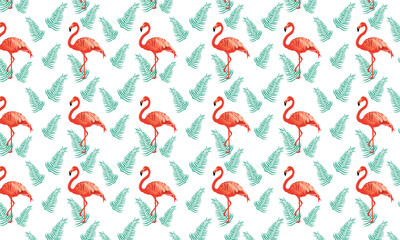 Flamingo Bird Vector Seamless Repeating Pattern. Trendy textile print, fabric, giftwrap or packaging, wallpaper. Surface pattern design.