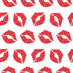 Red lipstick kiss Seamless Vector pattern for background, fabric, textile, wrapping paper and others isolated on White background. World Kissing Day, Valentine's Day.