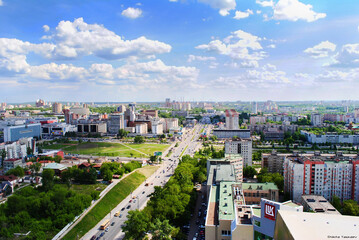 View of the central street of the city of Perm on a clear summer day
