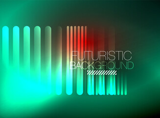Bright neon color techno abstract background, shiny glowing neon lines in the dark background