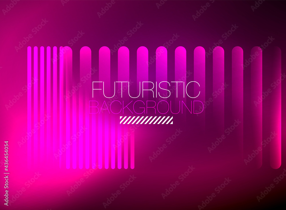 Aufkleber bright neon color techno abstract background, shiny glowing neon lines in the dark background