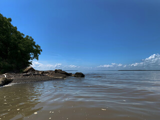 Rocky shore of Robert S Kerr Reservoir in Oklahoma