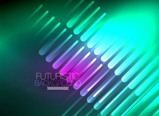 Bright neon color techno abstract background, shiny glowing neon lines in the dark background