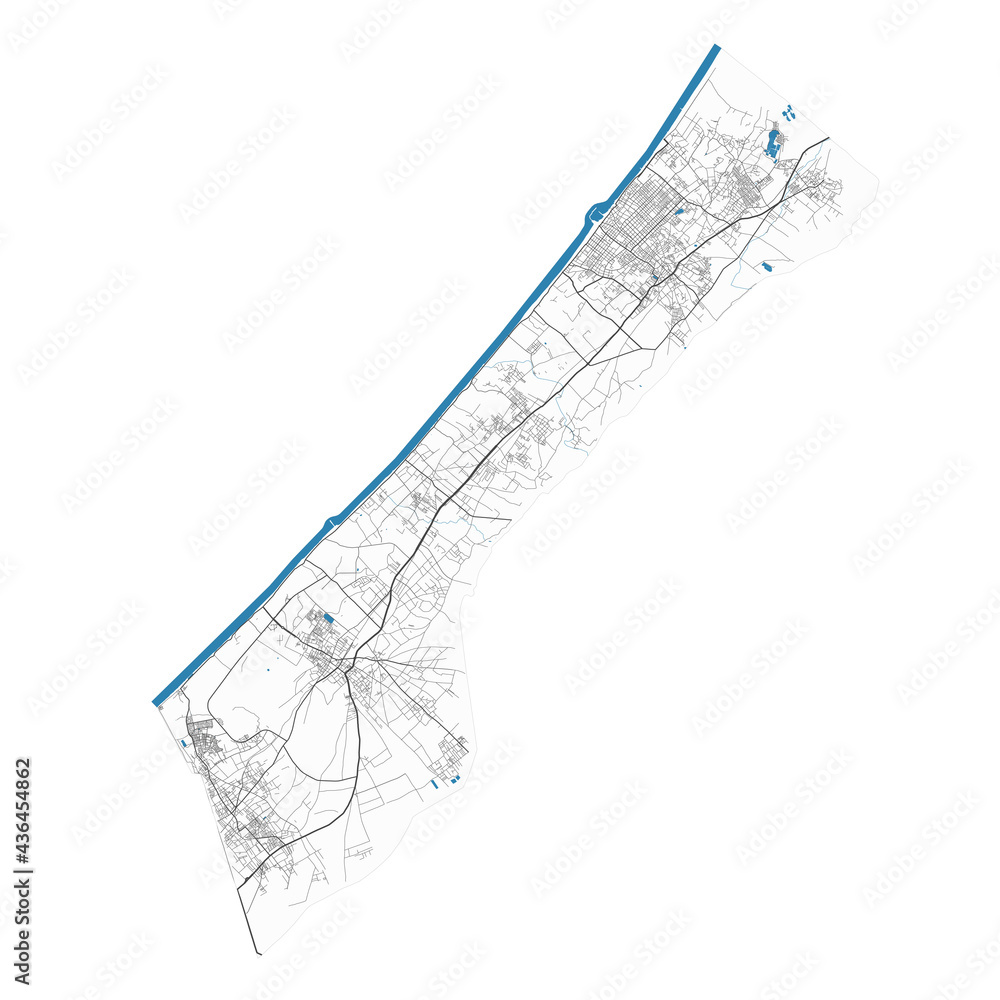 Wall mural gaza strip map. detailed map of gaza strip administrative area, land panorama.