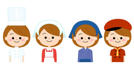 いろいろな飲食系職業につく女性