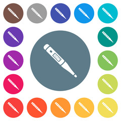 Digital thermometer flat white icons on round color backgrounds