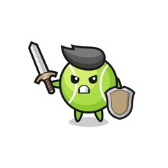 Obraz premium cute tennis soldier fighting with sword and shield