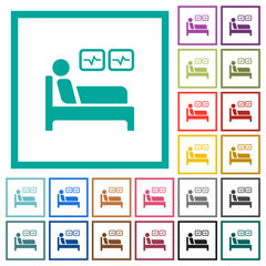 Intensive care flat color icons with quadrant frames