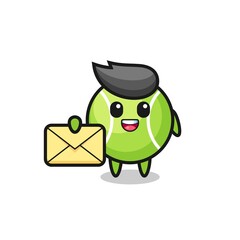 cartoon illustration of tennis holding a yellow letter