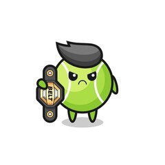 tennis mascot character as a MMA fighter with the champion belt