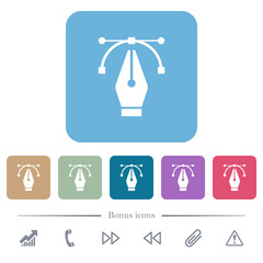 Editing vector curve with pen tool flat icons on color rounded square backgrounds