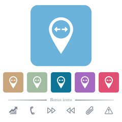 GPS map location distance flat icons on color rounded square backgrounds