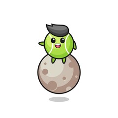 illustration of tennis cartoon sitting on the moon