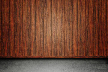 Oak color wooden wall and  concrete floor background for product display or mock up for show room backdrop.