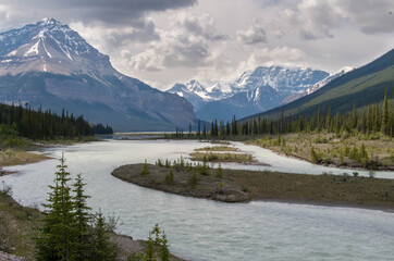 Sunwapta River and Rocky Mountains along the Icefield Parkway