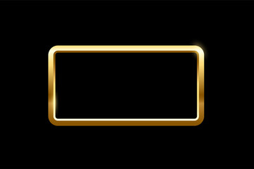 Gold rectangle frame for picture on black background. Blank space for picture, painting, card or photo. 3d realistic modern template vector illustration. Simple golden object mockup - obrazy, fototapety, plakaty