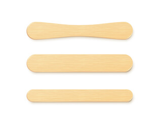 Ice cream snack sticks set. Simple wooden element collection for making summer food. Brown wood elements with different shape. Medical equipment group for throat examination