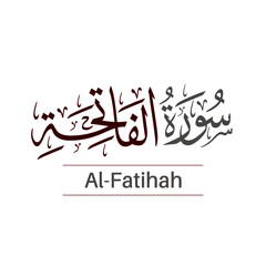 Arabic calligraphy the name of the surah Al Fatihah and the translation chapter The Opener.