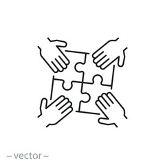 Teamwork or partnership icon. Business puzzle, team challenge. Jigsaw connect, together work. Thin line symbol on white background - editable stroke vector eps10.